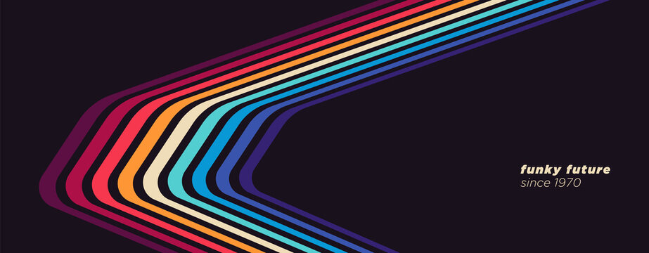 Abstract background design in futuristic retro style with colorful lines. Vector illustration.
