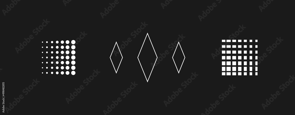 Aufkleber set of retrowave design elements. linear style rhombuses, dotted square shapes. pack of retrowave 19