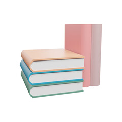 School supplies or study books 3d rendering illustration