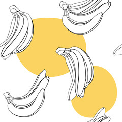 Seamless pattern with line drawing of bananas. Silhouettes of tropical fruits  isolated on white. Linear ink graphics. Print, texture for design, textile industry, web sites. - 498483876