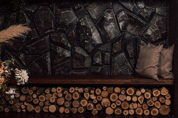 Wooden shelf with two pillows