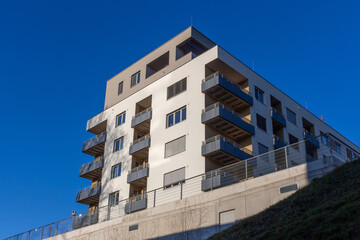 modern architecture residential building condominium appartments blue sky
