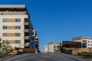 modern architecture residential building condominium appartments blue sky