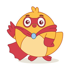 Cute superhero chicken in mask and cloak vector cartoon character isolated on a white background.