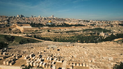 Panorama of Old Jerusalem and the Temple. Israel, Feb 07, 2022