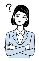 腕組みして考える若い女性