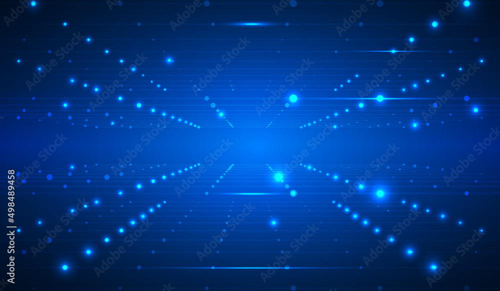 Poster Abstract Futuristic Dot Line Digital Data Connection Pattern Concept Vector. Cyber Tunnel with Glowing Star illusion of Depth, Perspective Space View Illustration Background.