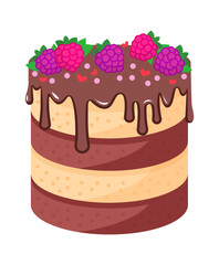 Chocolate cake with raspberries. Vector illustration