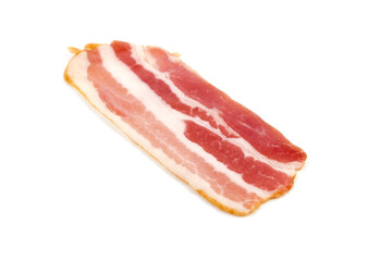 Bacon strip, raw smoked pork meat slice isolated on white