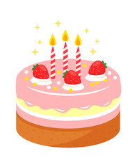 Cake with strawberries and candles. Vector illustration