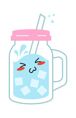 Cartoon character glass of cold drink. Vector illustration