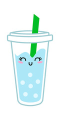 Cartoon character plastic glass of cold drink. Vector illustration