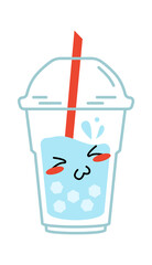Cartoon character plastic glass of cold drink. Vector illustration