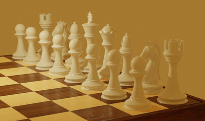Chess is a two-player board game played on a chessboard.3d rendering