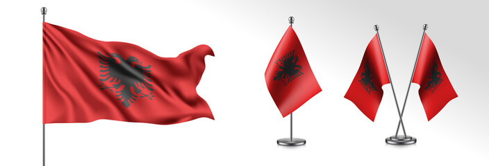 Set of Albania waving flag on isolated background vector illustration