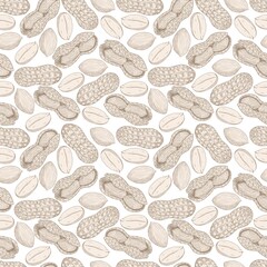 Simple decorative hatched illustrations of peanuts on white background decorative pattern
