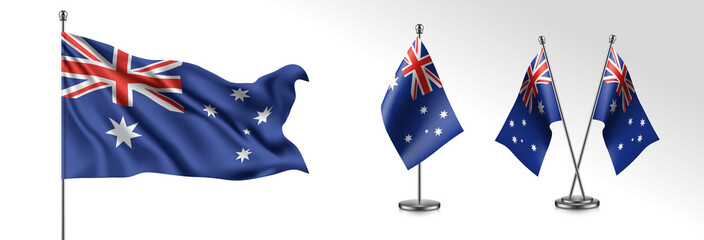 Set of Australia waving flag on isolated background vector illustration