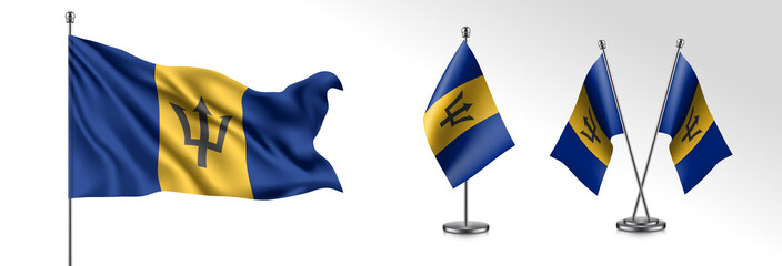 Set of Barbados waving flag on isolated background vector illustration - obrazy, fototapety, plakaty