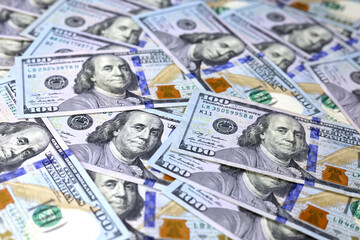 Fototapeta premium US dollars banknotes, paper currency for background. Concept of american and global economy, exchange rate 