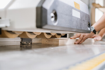 Machine or unit for wood processing at a furniture factory