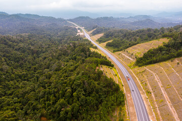 Aerial view of the new popular Temiang Pantai Highway. The highway went viral due to some postings...