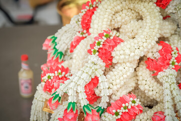 Jasmine garland.It is commonly used to pay homage to monks and use it in various festivals.