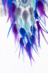 Handmade dream catcher with feathers threads and beads rope hanging