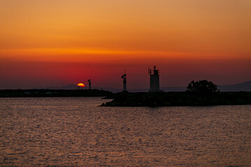  sunset by the sea, golden hour. amazing sunny side up sun. 