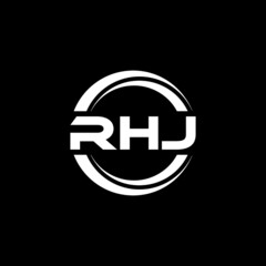 RHJ letter logo design with black background in illustrator, vector logo modern alphabet font overlap style. calligraphy designs for logo, Poster, Invitation, etc.