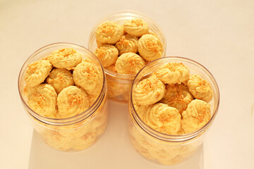 Cake in a transparent plastic jar