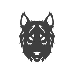 Wolf face logo emblem template mascot symbol for business or shirt design. Vector vintage design element.