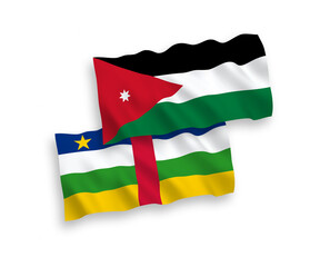 Flags of Central African Republic and Hashemite Kingdom of Jordan on a white background