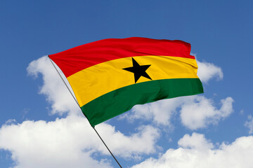 3d illustration. A beautiful view of Gana flag on a sky background.
