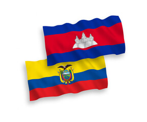 Fototapeta premium Flags of Kingdom of Cambodia and Ecuador on a white background