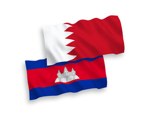 Flags of Kingdom of Cambodia and Bahrain on a white background