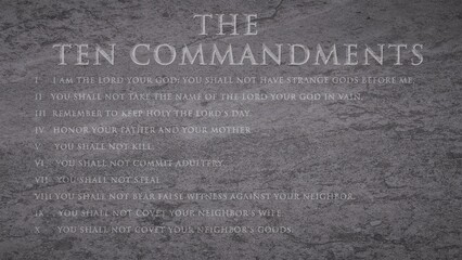 The Ten Commandments engraved on stone 3d illustration