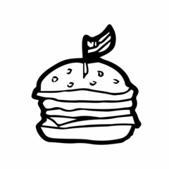 American burger. Independence day in USA. Burger illustration with flag. Flat style.