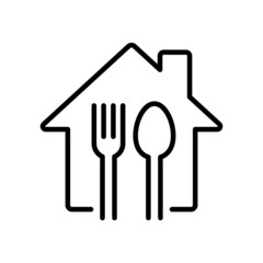 Home with spoon and fork icon, House cooking logo, Homemade food concept, Vector illustration