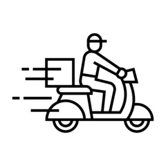Fototapeta na wymiar Shipping fast delivery man riding motorcycle icon symbol, Pictogram flat outline design for apps and websites, Isolated on white background, Vector illustration
