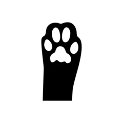Cat paw. Home pet. Black silhouette of soft cat paw isolated on white background. Design element for logo. Vector
