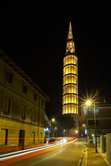 Mortegliano The tallest bell tower in Italy at night