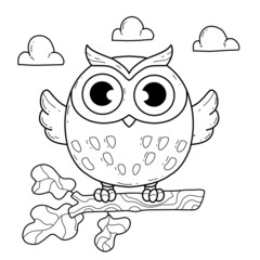 animals coloring book alphabet. Isolated on white background. Vector cartoon owl.