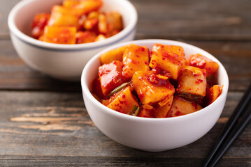 Kimchi radish, Korean homemade side dish food - obrazy, fototapety, plakaty