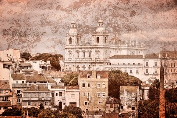 Naklejka premium Lisbon cityscape. Retro grunge style photo.