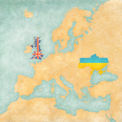 Map of Europe - Ukraine and United Kingdom