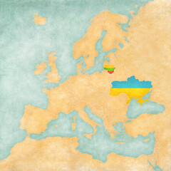 Map of Europe - Ukraine and Lithuania