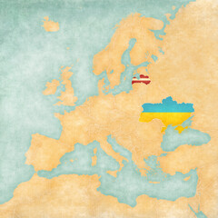 Map of Europe - Ukraine and Latvia
