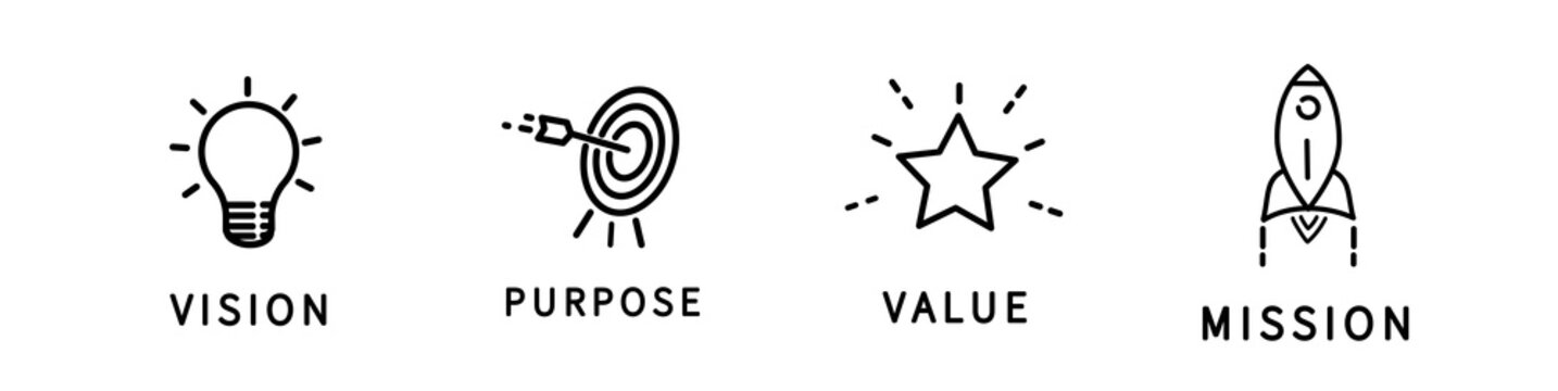 mission vision icon, value company purpose, strategic target, thin line symbol on white background - editable stroke vector