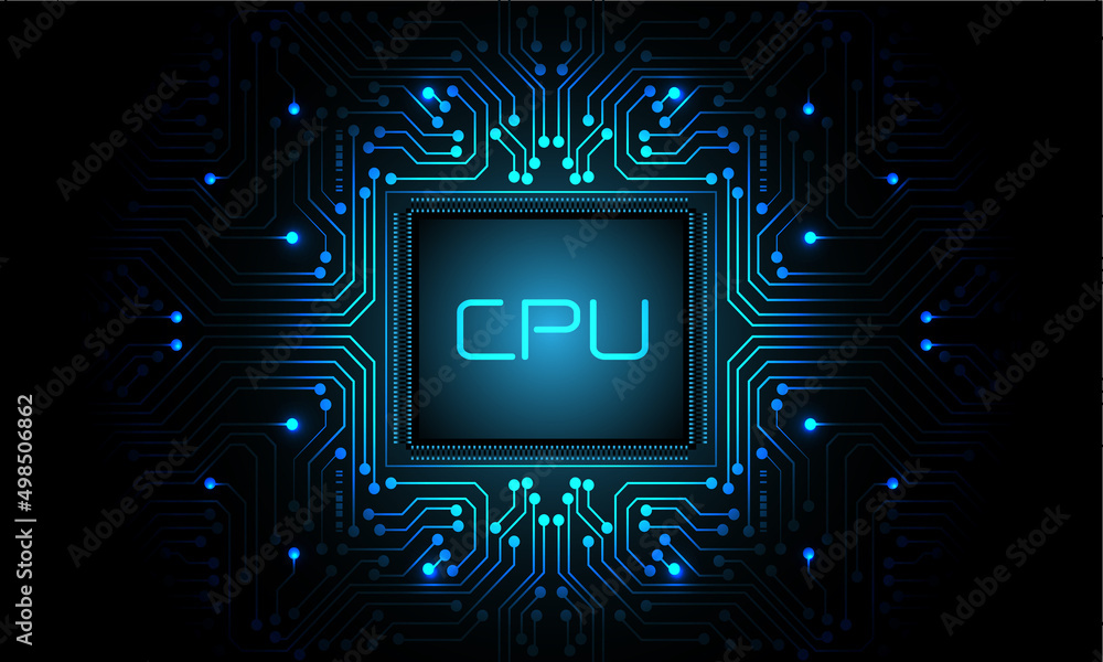 Poster technology blue light energy circuit microprocessor cyber on black futuristic pattern design creativ