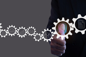 Futuristic digital processing of biometric identification fingerprint scanner. concept of surveillance and security scanning of digital programs cyber futuristic applications